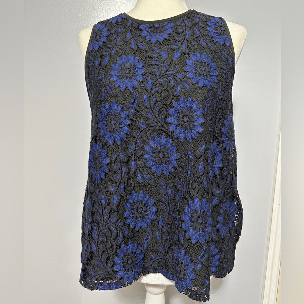 Loft black and blue lace sleeveless top size M